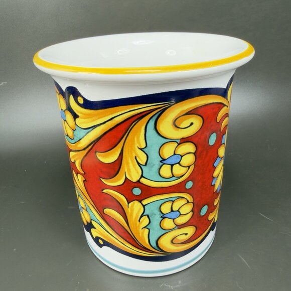 Ceramic Nova Deruta Made In Italy Redware Pottery Utensil Holder Crock Vase VTG - Picture 8 of 13